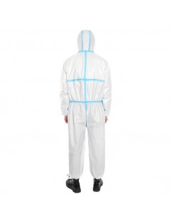 [US-W]One-piece Disposable Elastic Wrist and Hood Coverall Protective Garment White&Blue L