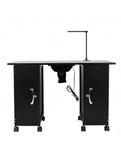 [US-W]Iron Manicure Station Large Table with LED Lamp & Arm Rest Salon Spa Nail Equipment Black