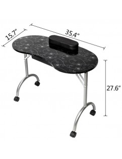 [US-W]Portable MDF Manicure Table with Arm Rest & Drawer Salon Spa Nail Equipment Black