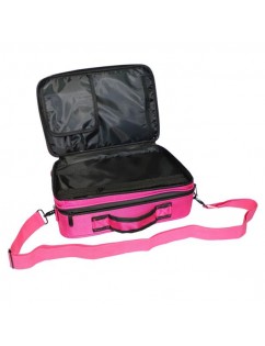 Professional High-capacity Multilayer Portable Travel Makeup Bag with Shoulder Strap (Small) Rose Re
