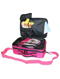 Professional High-capacity Multilayer Portable Travel Makeup Bag with Shoulder Strap (Small) Rose Re